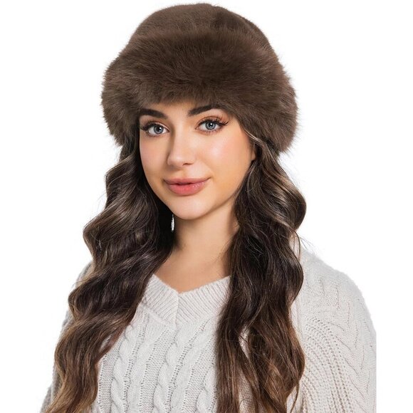 Women\'s Coffee Faux Fur Fluffy Bucket Hat Winter Warm Fuzzy Mongolian Hat main image 4